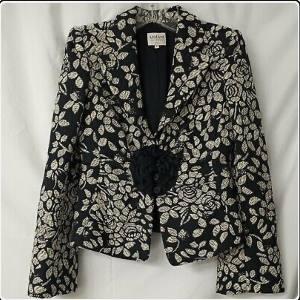 Armani- Vintage Black and White Brocade Floral Longsleeve Blazer Jacket